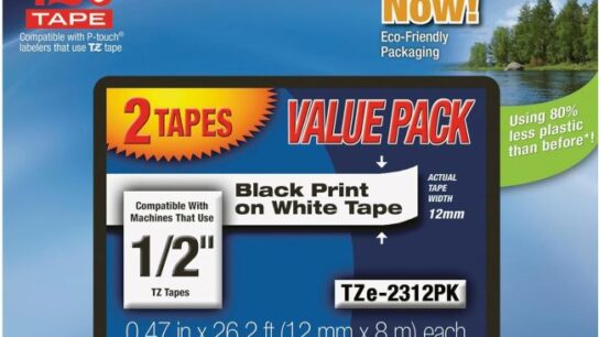 Brother TZe-231 label tape showing black text on white background for durable labeling