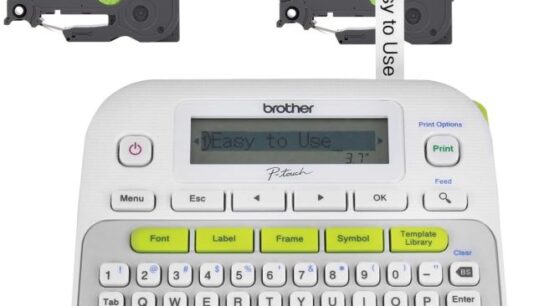 Brother P-Touch PTD210 label maker bundle with 4 label tapes