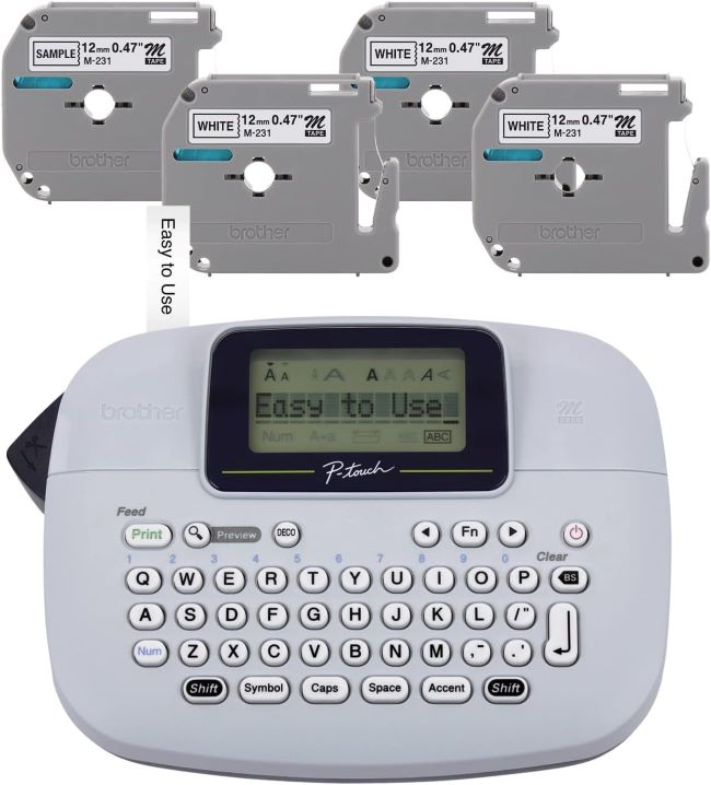 Brother PT-M95 P-Touch Label Maker in white with 4 label tapes