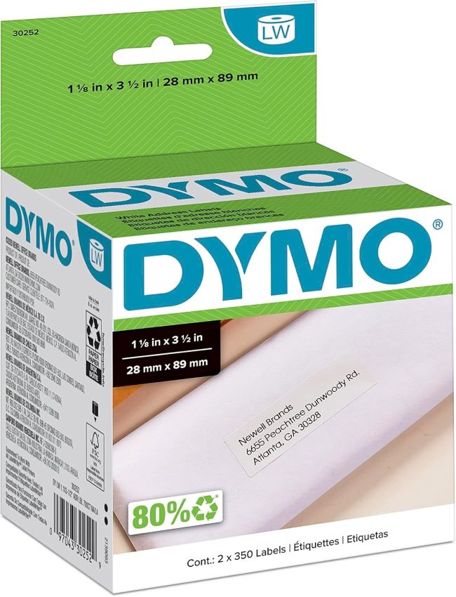 DYMO LW White Mailing Labels 1-1/8" x 3-1/2" for LabelWriter, 700 total labels