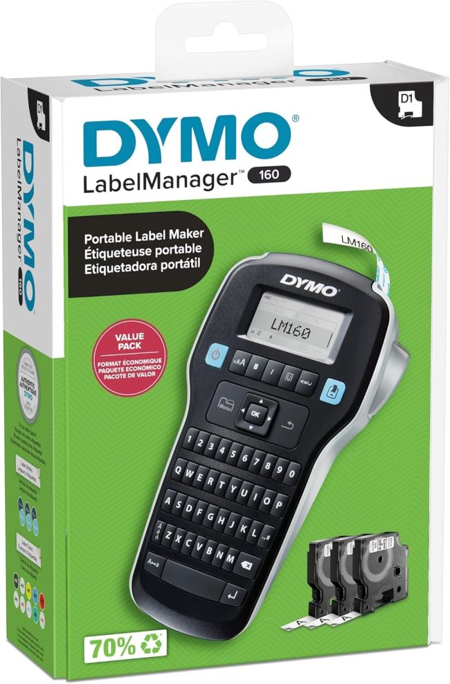 DYMO LabelManager 160 label maker bundle with one-touch smart keys and D1 label cassettes