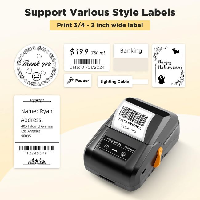 Inkless SUPVAN T50M Pro label printer featuring 40 fonts and 650+ icons