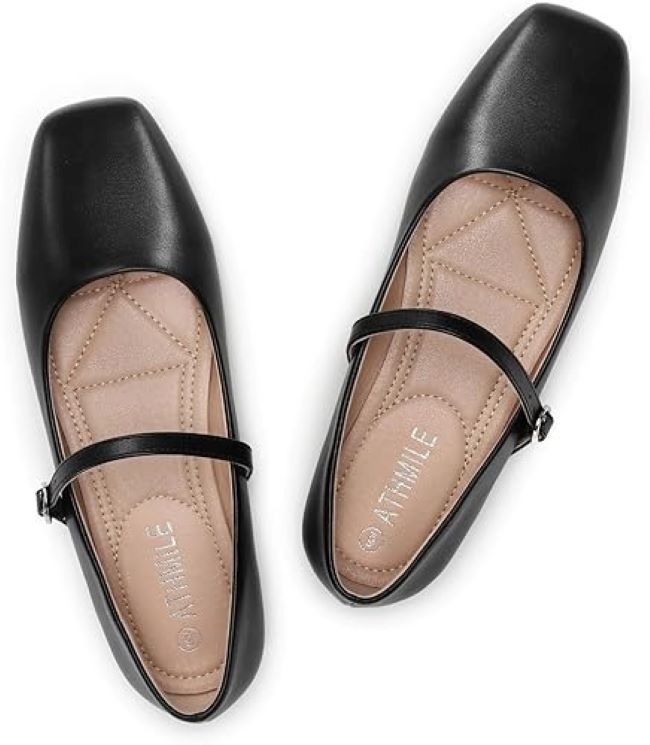 ATHMILE Women’s Mary Jane Ballet Flats – slip-on flats with adjustable strap, comfortable for office, business, and casual wear.