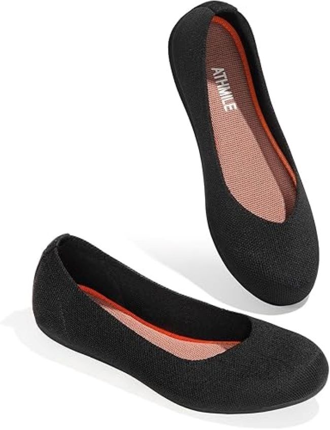 ATHMILE Women’s Knit Ballet Flats – round toe slip-on flats for work, weddings, and casual wear, soft and comfortable.