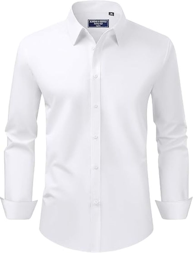 Alimens & Gentle Men’s Regular Fit Stretch Stain Shield Dress Shirt long sleeve solid business wedding button-down.