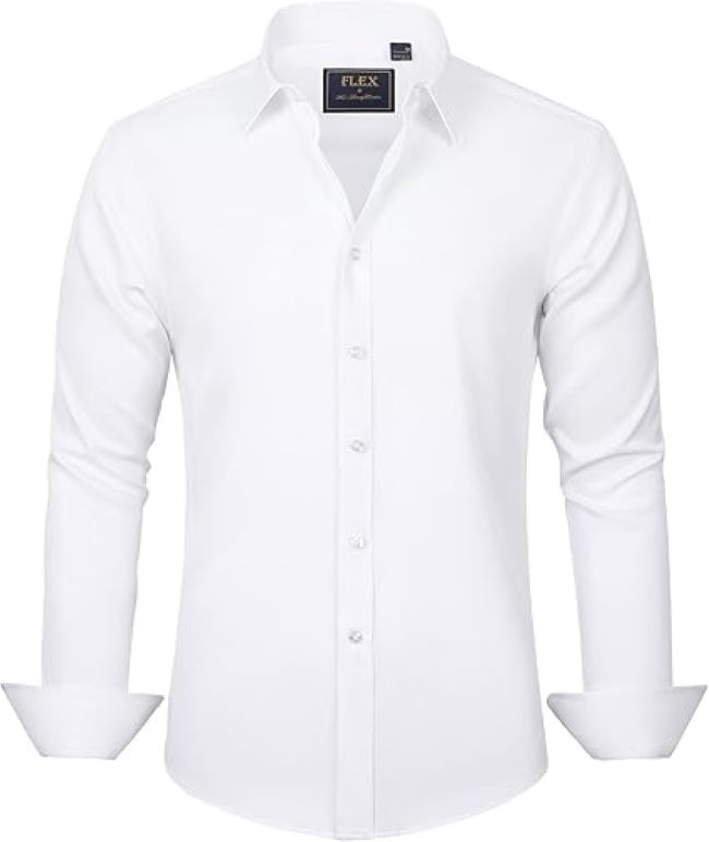 J.VER Men’s Solid Stretch Wrinkle-Free Dress Shirt long sleeve formal business casual button-down shirt for office wear.
