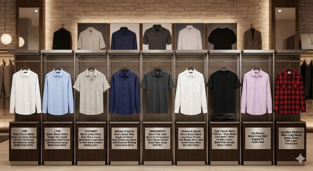 Best affordable men’s shirts 2026 comparison showing dress shirts, polo shirts, and casual shirts for all-day comfort.