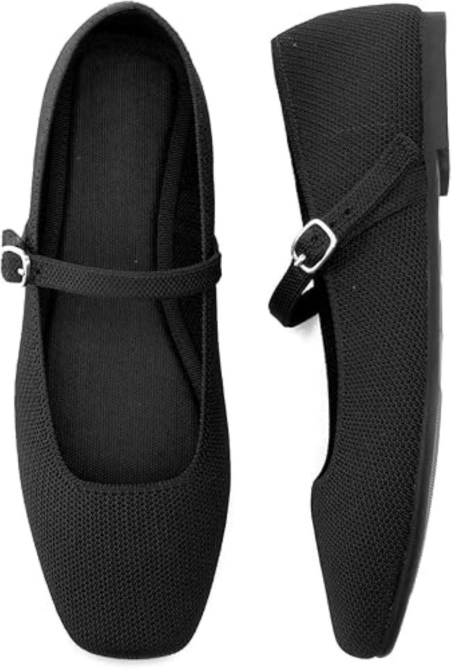 Soesyi Women’s Knit Square Toe Flats – Mary Jane style casual ballet flats with ankle strap, comfortable for work and dressy occasions.
