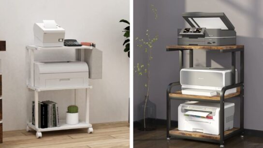 Compact office printer table with shelves for space-saving functionality