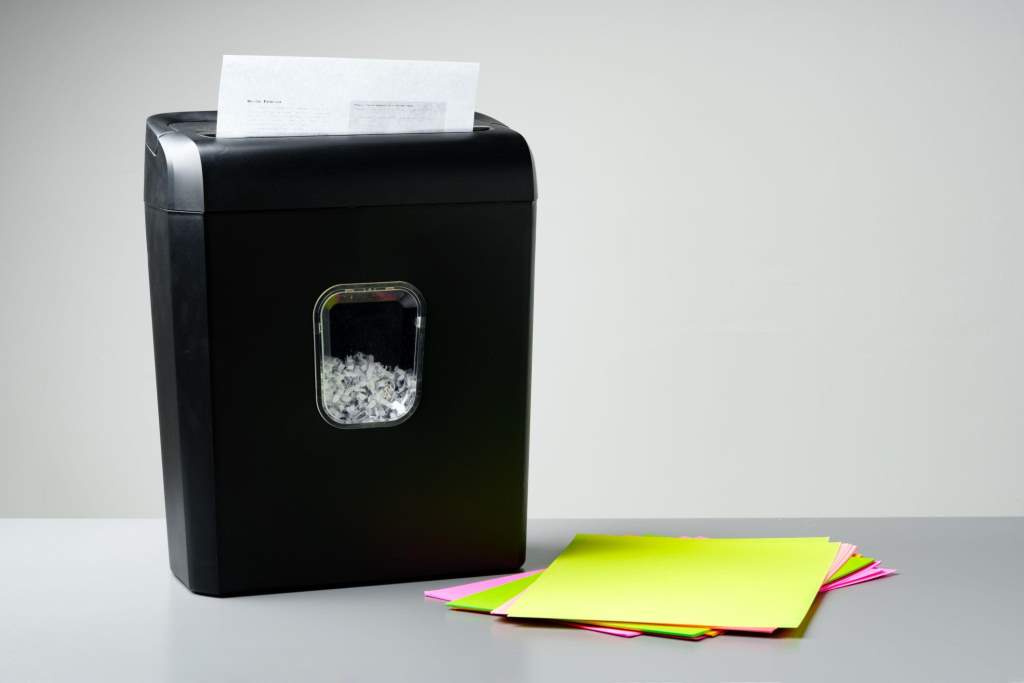 Office paper shredder on table