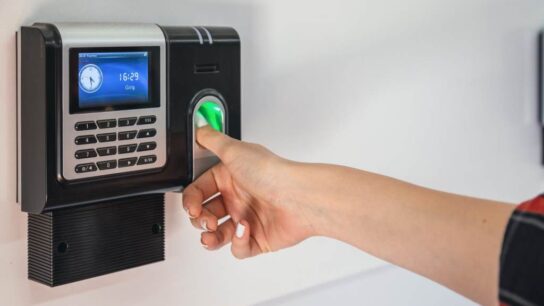 Using biometric fingerprint time attendance machine with digital display for workplace access control