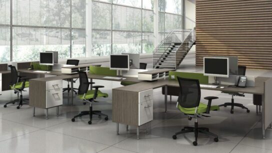 Compact office furniture setup in a small workspace designed for maximum productivity