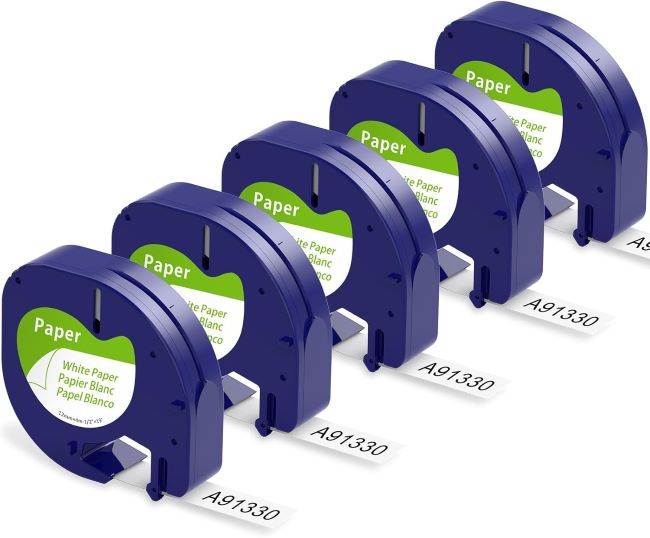 AONOMI compatible Dymo LetraTag white paper refill tapes for creating clean and easy-to-read labels