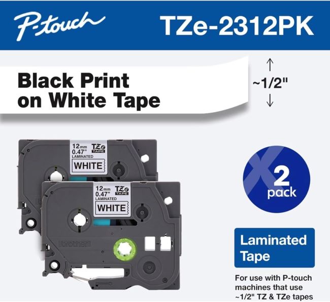 Brother Genuine P-Touch TZe-231 laminated label tape with durable black-on-white printing for office and home use