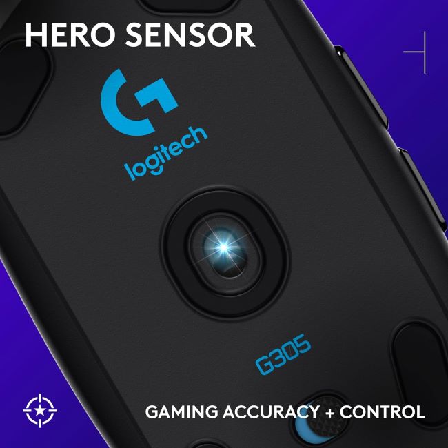 Logitech G305 Lightspeed wireless mouse with lightweight design and high-precision HERO sensor