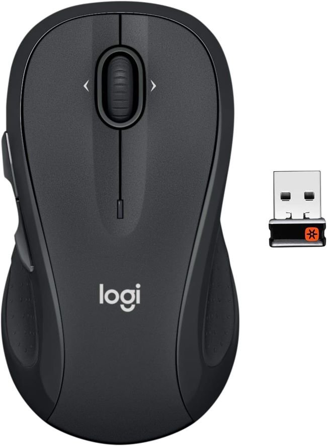 Logitech M510 wireless mouse with ergonomic design and 7 buttons for smooth everyday computer use