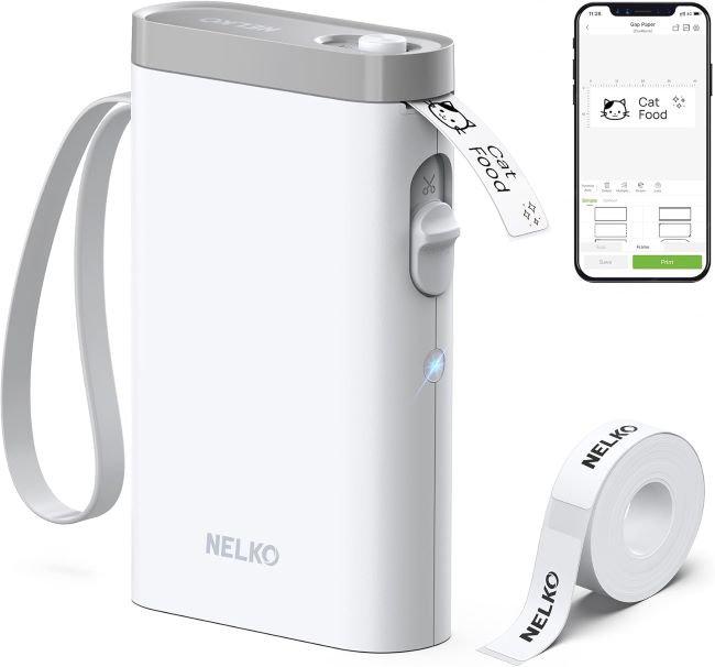 Nelko Bluetooth label maker machine with tape for creating custom labels for home, school, and office organization