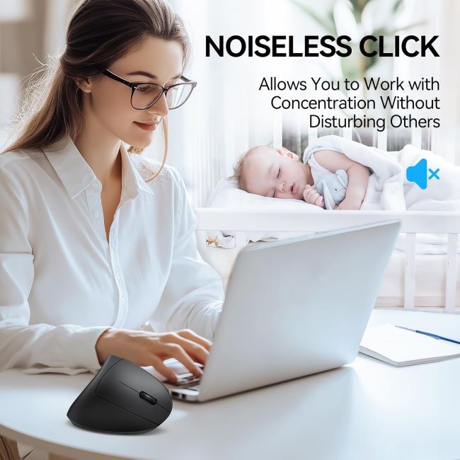 TECKNET vertical ergonomic mouse with adjustable DPI and quiet clicks for reduced wrist strain