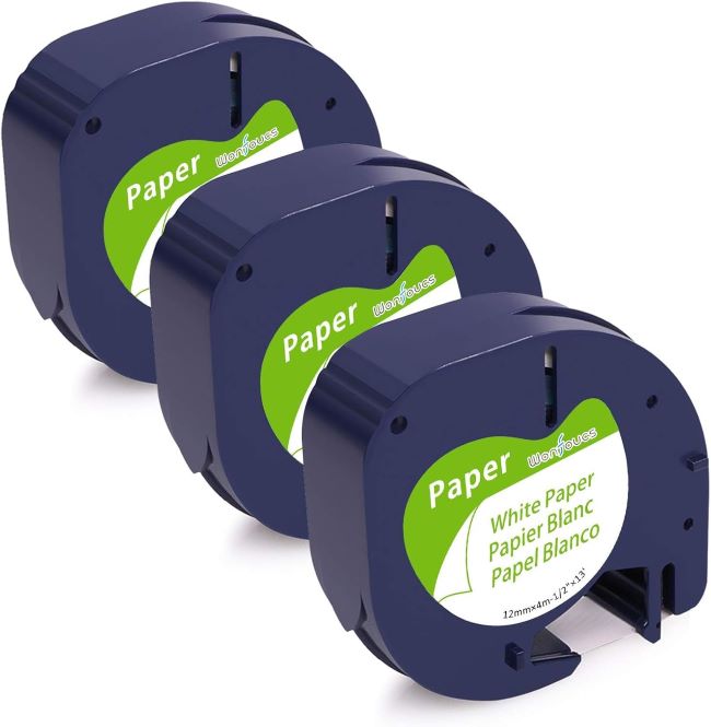 Wonfoucs compatible Dymo LetraTag white paper label tape refill for organized labeling and storage applications