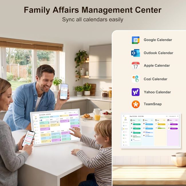 flyEVfish 27-inch digital wall calendar with interactive touchscreen for organizing family activities