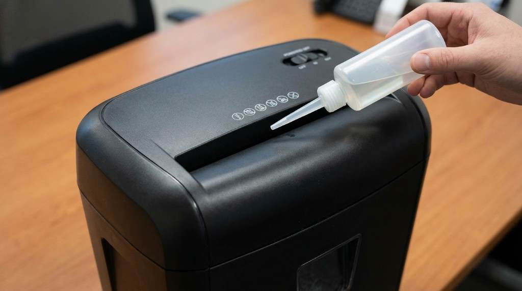 Applying lubricant to office paper shredder cutting blades
