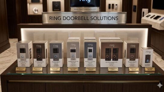 Ring video doorbell installed at a Texas home entrance, providing smart security with motion detection, live video, and two-way communication