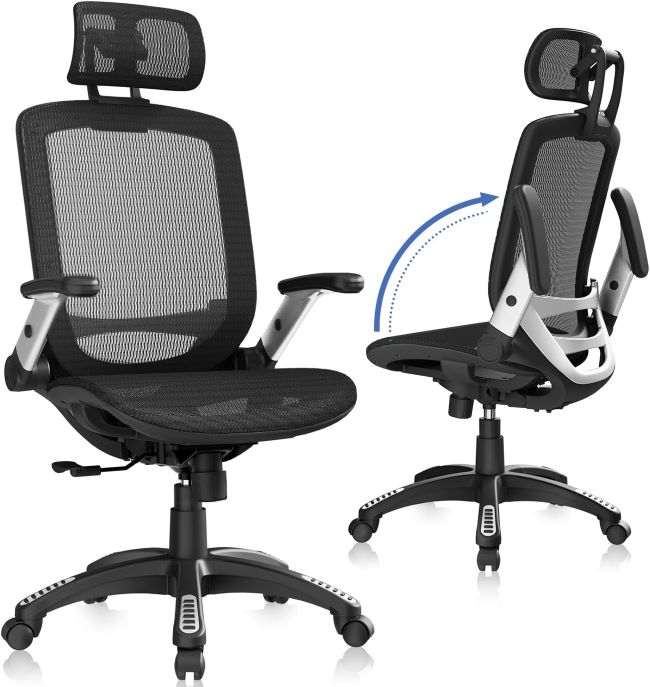 GABRYLLY ergonomic mesh office chair featuring headrest, flip-up arms, tilt lock function, and wide cushion for all-day comfort