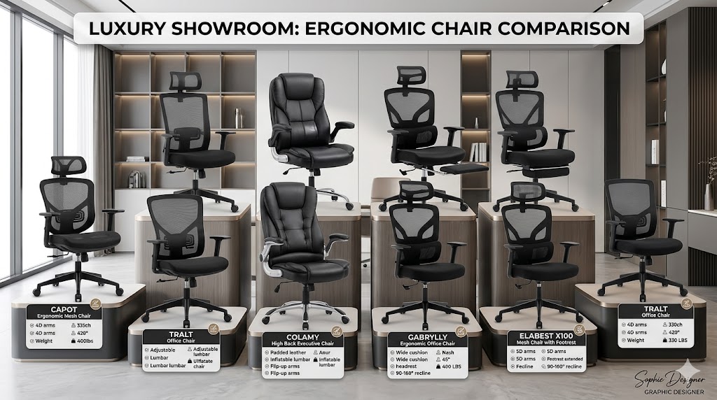 Ergonomic office chair with lumbar support in a Washington workspace, designed to improve comfort, posture, and productivity