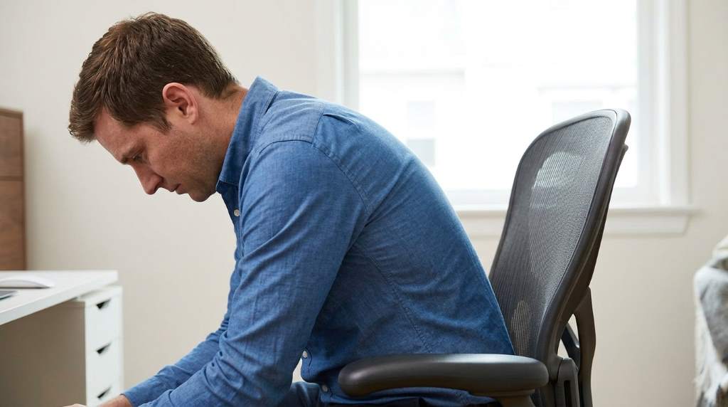 Person adjusting lumbar support on ergonomic office chair