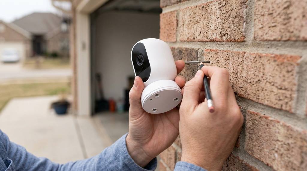 Step by step installation of a wireless security camera on a wall
