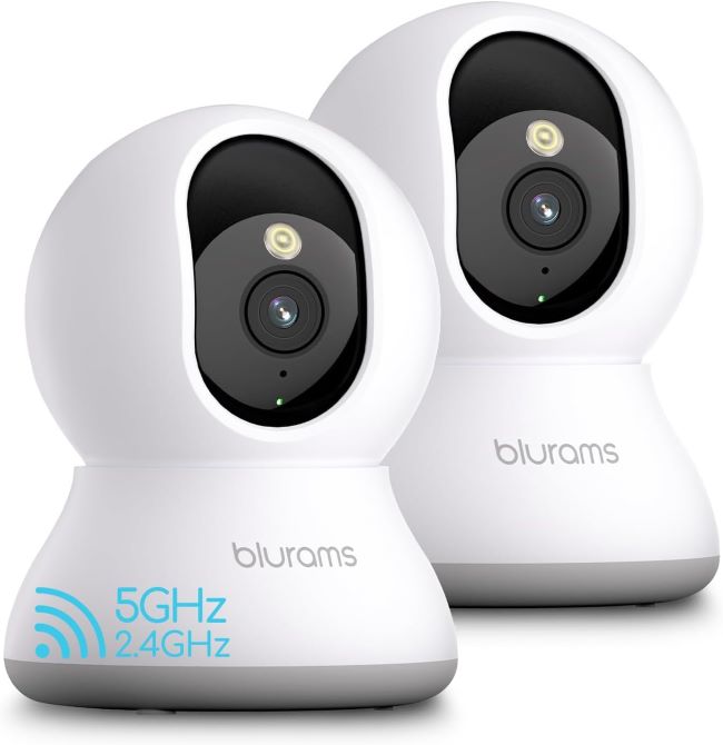blurams 2K indoor 360° PTZ security camera with dual-band WiFi, motion detection, two-way talk, and night vision for home monitoring