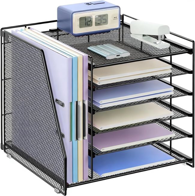 Gianotter 6-tier desk file organizer with magazine holder, large-capacity storage solution for office paperwork and accessories