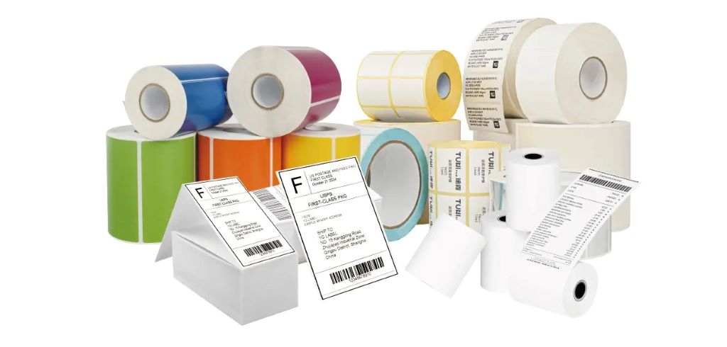 Different thermal label tape rolls displayed for selecting the right printing supplies