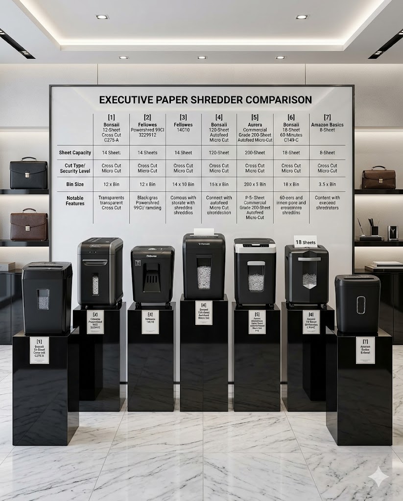 Office paper shredder in a California workspace shredding confidential documents, highlighting secure data destruction and privacy protection