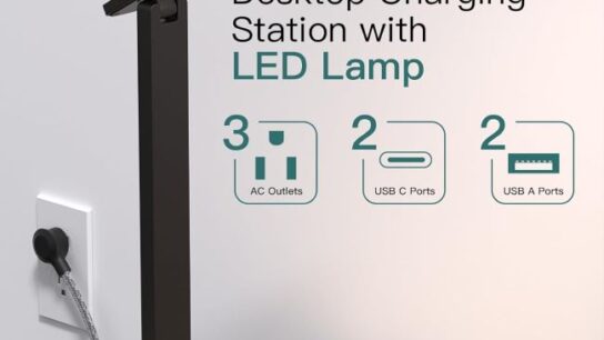 Addtam LED desk lamp with clamp-free design on a modern office desk in Illinois
