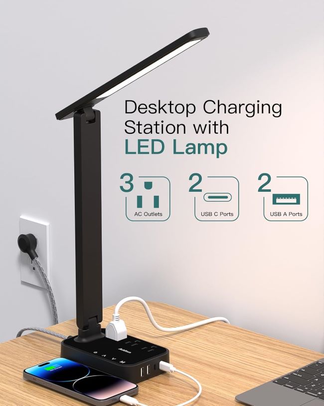 Addtam LED desk lamp with clamp-free design on a modern office desk in Illinois