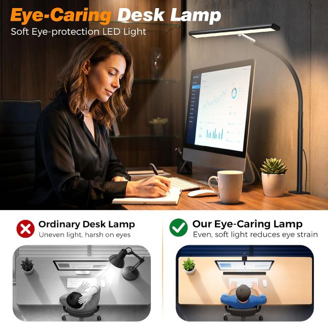 Airlonv LED desk lamp with adjustable brightness and flexible gooseneck