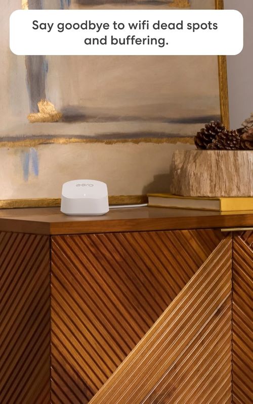 Amazon eero 6+ mesh Wi-Fi system connecting smart home devices with fast wireless performance