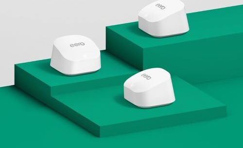 Amazon eero 6+ mesh Wi-Fi system providing gigabit internet in a Washington home