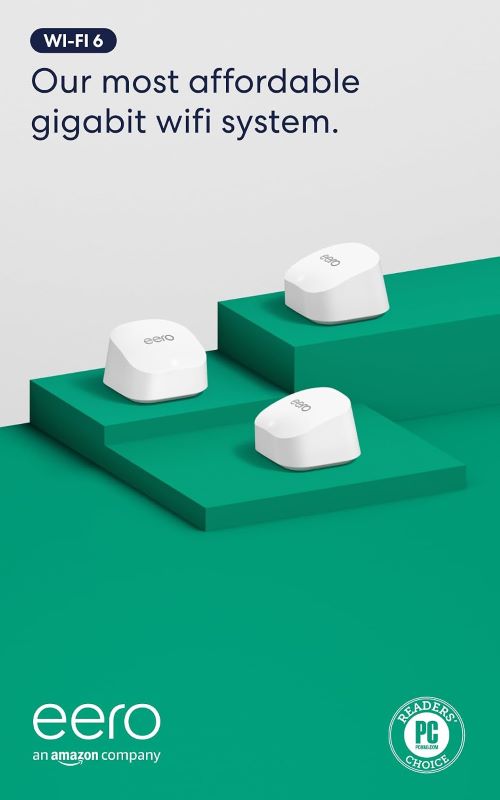 Amazon eero 6+ mesh Wi-Fi system providing gigabit internet in a Washington home