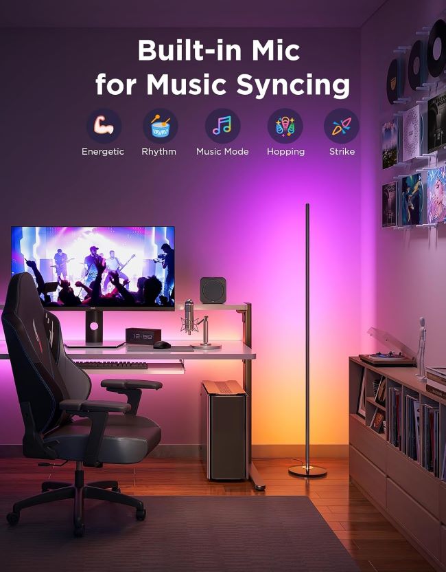 Govee RGBIC Floor Lamp Basic with Alexa, Matter, and music sync features for home décor