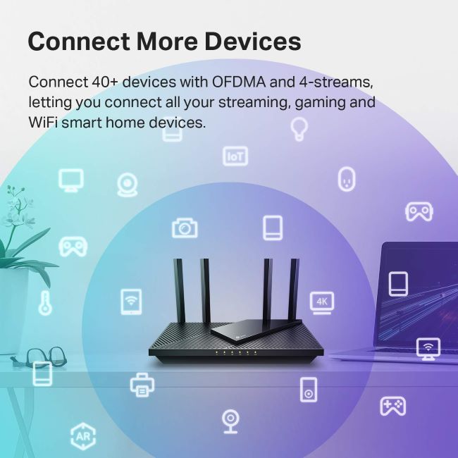 TP-Link Archer AX21 dual-band gigabit router with WiFi 6 for gaming, streaming, and smart devices