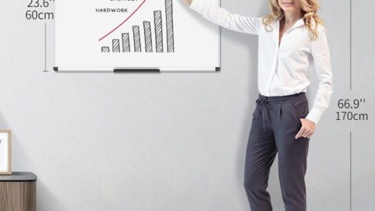 VIZ-PRO magnetic dry erase board with aluminum frame mounted in a Pennsylvania home office
