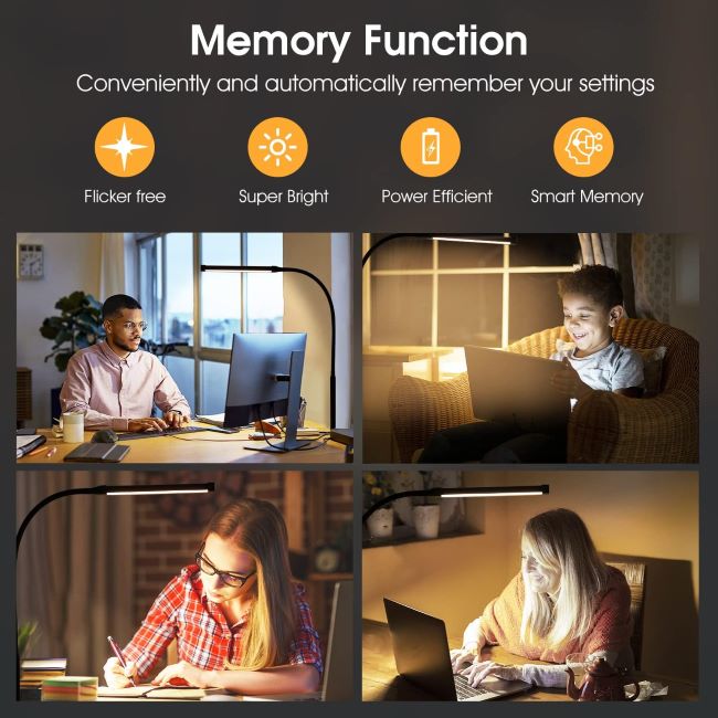 Voncerus LED clip-on desk lamp with adjustable brightness and color modes