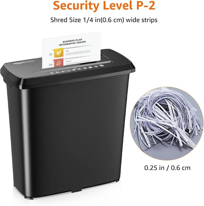 Amazon Basics compact paper shredder with 3.4-gallon wastebasket for everyday use