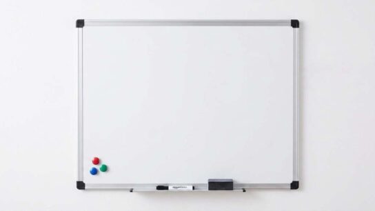 Amazon Basics Magnetic Dry Erase Whiteboard mounted in home office