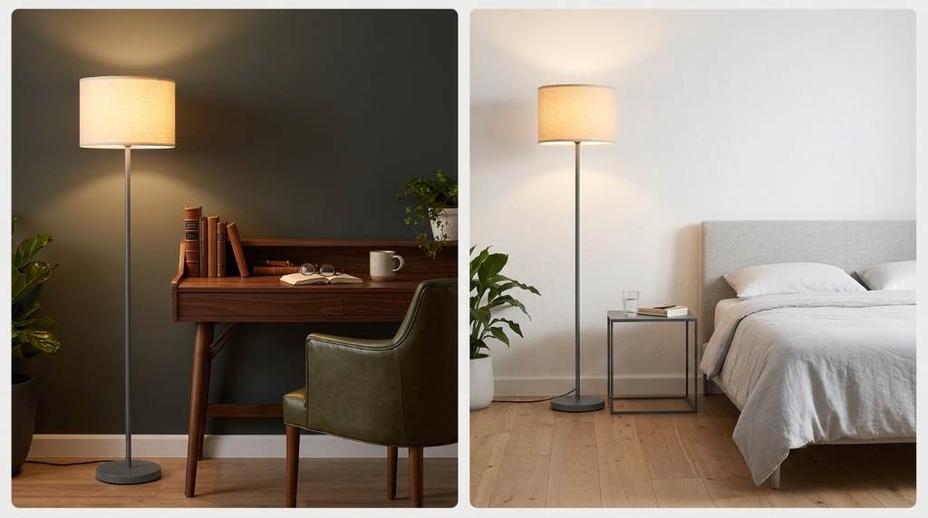 Ambimall minimalist floor lamp beside living room sofa