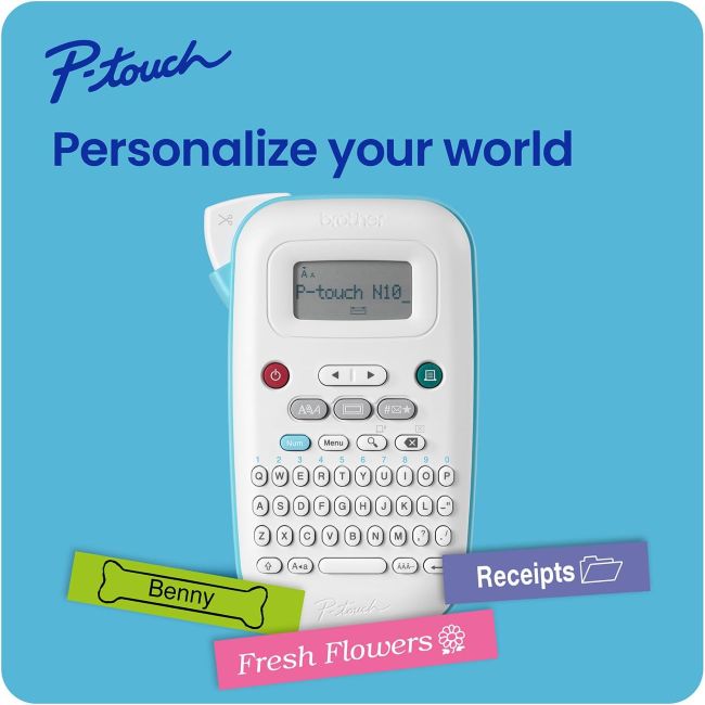 Brother P-Touch PT-N10 portable label maker creating labels for storage and office use