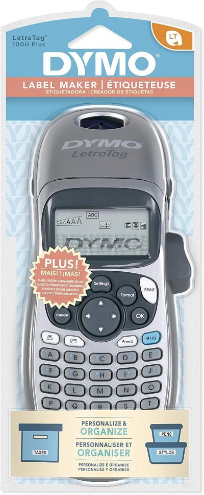 DYMO LetraTag 100H Plus creating clear labels for storage, files, and everyday items