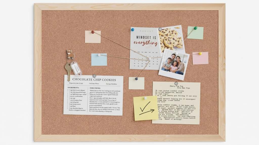 Framed U Brands cork board in a home office workspace
